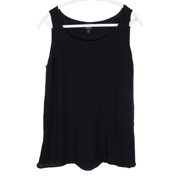 EILEEN FISHER 100% Wool Semi Sheer Tunic Sweater Tank Size PL Black Caspsule - Picture 1 of 6